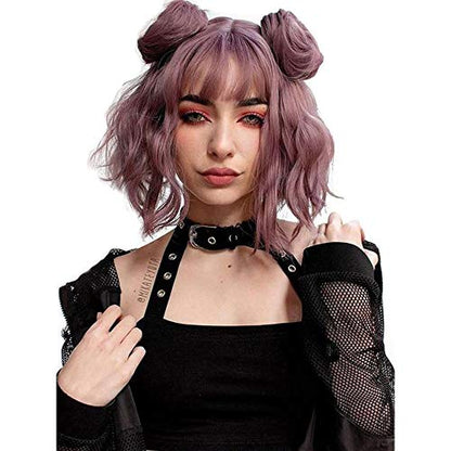Mixed Taro Purple Gray Wavy Ombre Synthetic Human Hair Feel Heat Resistant Synthetic Wig with Full Customizable Air Bangs Mermaid Cosplay