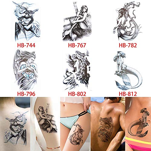 6 Sheets Mermaid Decal Sketch Temporary Tattoo Sticker Set for Body Arm Back Art Fake