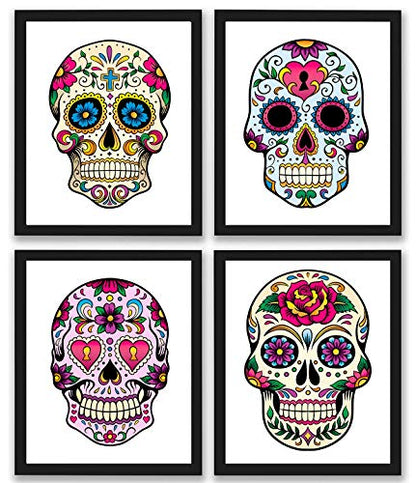 Sugar Skull Decor Art Prints | Set of 4 Photos 8x10 Unframed | Mexican Day of The Dead Gift