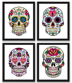 Sugar Skull Decor Art Prints | Set of 4 Photos 8x10 Unframed | Mexican Day of The Dead Gift