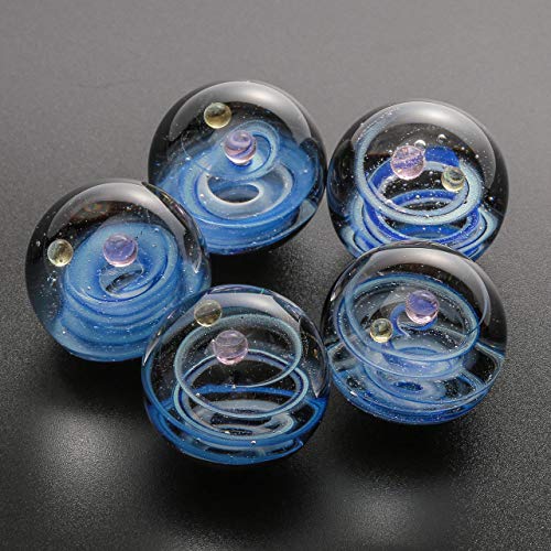 Jovivi Universe Galaxy Space Lampwork Glass Ball Sphere Sculpture Figurine with Acrylic Stand,Unique Special Cosmos Design Series Nebula Ribbon Double-Planet