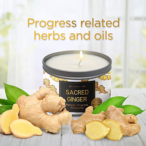 MAGNIFICENT 101 Sacred Plants Smudge Candle for House Energy Cleansing, Banish Negative Energy, Spiritual Purification and Chakra Healing - Natural Soy Wax Candle for Aromatherapy (Ginger)