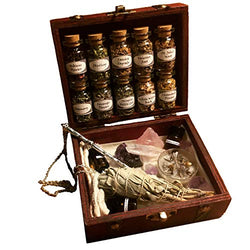 Witchcraft Travel Kit Travel Altar kit Potion Making kit Travel Apothecary kit Crystal Witchcraft Potion kit Wooden Box Witch kit sage Incense Rose Quartz Crystals sage Bundles palo Santo