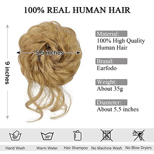 100% Human Messy Hair Bun Scrunchies Ponytail Extension Human Hair Tousled Updo Chignon Hair Piece (27#:Dark Blonde)