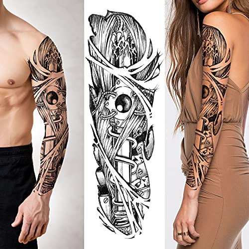 2 Sheets Temporary Tattoo Sticker-Waterproof Cool Arm Leg Back Body Sleeve Fake Tatoo For Women Men Adult Kids Long Lasting Temp Tatoos With Realistic Geometric Army Warrior Soldier Sword Pattern For Halloween Party Masquerade