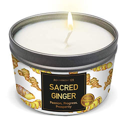 MAGNIFICENT 101 Sacred Plants Smudge Candle for House Energy Cleansing, Banish Negative Energy, Spiritual Purification and Chakra Healing - Natural Soy Wax Candle for Aromatherapy (Ginger)