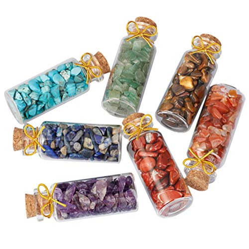 7 Chakra Stone Wishing Bottles Set with Healing Reiki Wicca Stones