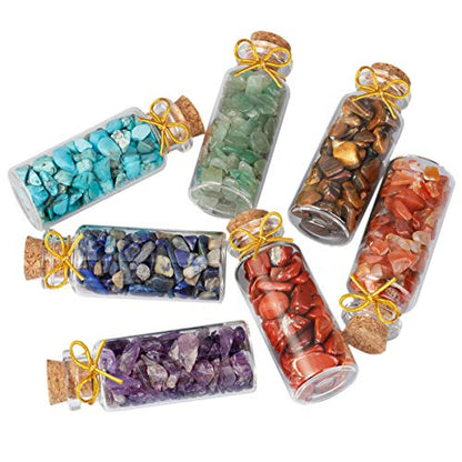 7 Chakra Stone Wishing Bottles Set with Healing Reiki Wicca Stones