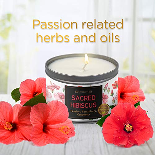 MAGNIFICENT 101 Sacred Plants Smudge Candle for House Energy Cleansing, Banish Negative Energy, Spiritual Purification and Chakra Healing - Natural Soy Wax Candle for Aromatherapy (Hibiscus)