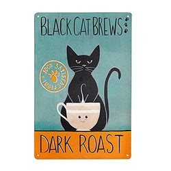 Black Cat Brew Dark Roast Wall Decor 12"x8" Inch Metal Tin Sign  Vintage Art Poster Plaque Home Wall Decor Gifts For Cat Coffee Lover Friend