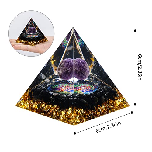 MXiiXM Orgone Pyramid for Positive Energy, Amethyst Crystal Ball Handmade Pyramid, Protection Crystals Energy Generator for Stress Reduce Healing Meditation Attract Wealth Lucky (Tree of Life)