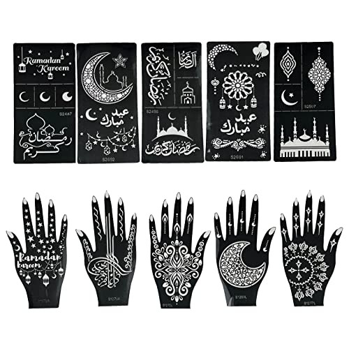 10 Sheets Henna Tattoo Stencils, Temporary Tattoo Stickers, Reusable Self-Adhesive Tattoo Templates with Moon Castle Pattern for Women and Girls Body Art Makeup Party Decoration