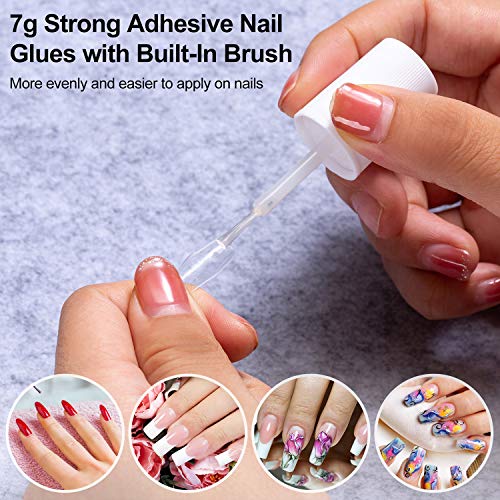 Clear Coffin False Nail Tips - Tiphulan Nail Tips and Glue with Box, 500pcs Full Cover Fake Nails, Clear Acrylic Nail Tips, Ballerina Shape False Nails with Glue for Nail Salon & Home, 10 Sizes