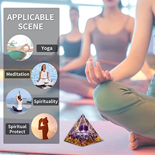 MXiiXM Orgone Pyramid for Positive Energy, Amethyst Crystal Ball Handmade Pyramid, Protection Crystals Energy Generator for Stress Reduce Healing Meditation Attract Wealth Lucky (Flower of Life)