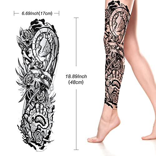 2 Sheets Full Arm Temporary Tattoos -Waterproof Fake Tattoos With Realistic Biochemical Arm Pattern Old School Body Art For Men Women Cute Leg Sleeve Tattoos Stickers For Adults Kids That Look Real