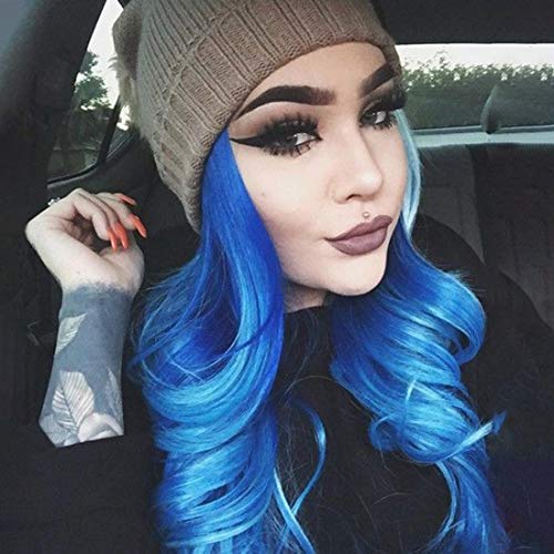Ocean Blue Wavy 24" Synthetic Top Shelf Heat Resistant Human Hair Feel Non Lace Front Daily Wear or Cosplay Wig Free Delivery in 3 to 5 days