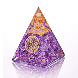 SUBSH Amethyst Gemstone Orgone Pyramid Reiki Healing Home Goods Decoration Necklace Positive Energy Reiki Charged Healing Aura Cleansing Chakras Stone Handmade Gift