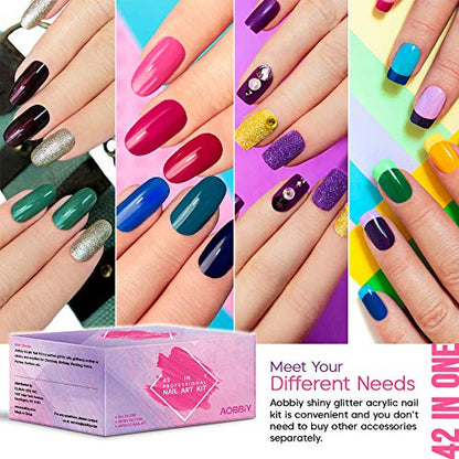 AOBBIY Acrylic Nail Kit With Everything, Professional Manicure Acrylic Nail Kit, For Professional and Home Use. Including Acrylic Nail Powder, Liquid Brush, Glitter, Clipper, Nail Art Tools Kit.