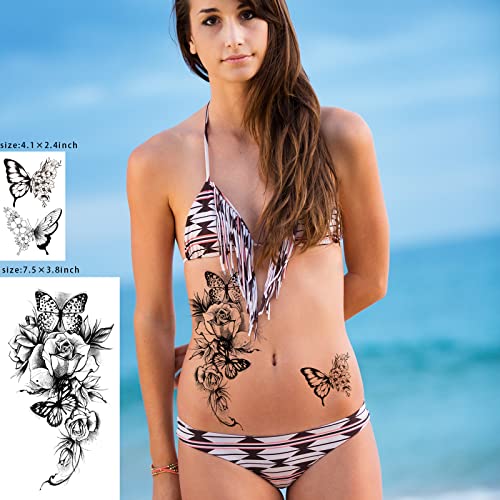 72 Sheets Temporary Tattoos for Women, Including 12 Sheets Large Sexy Flowers Fake Tattoos That Look Real and Last Long, Waterproof Rose Moon Butterfly Tiger Snake Tattoos and Temporary Flowers Tattoos for Women and Girls