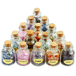 9 Mini Gemstone Bottles Crystal Healing Tumbled Gem Reiki Wicca Stones Set