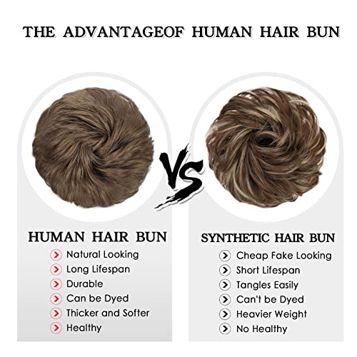 100% Human Messy Hair Bun Scrunchies Ponytail Extension Human Hair Updo Chignon Hair Piece 6# Medium Chestnut Brown