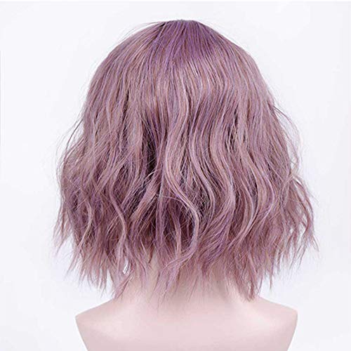 Mixed Taro Purple Gray Wavy Ombre Synthetic Human Hair Feel Heat Resistant Synthetic Wig with Full Customizable Air Bangs Mermaid Cosplay