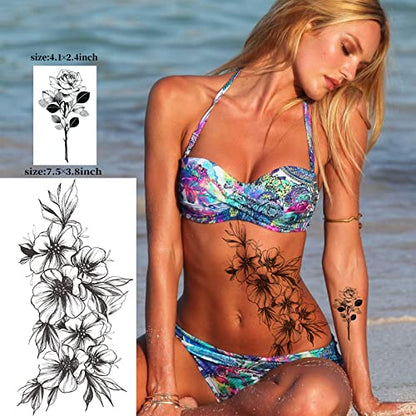 Temporary Tattoos 21 Sheets Waterproof Fake Tattoos Rose Peony Body Art Arm Tattoo