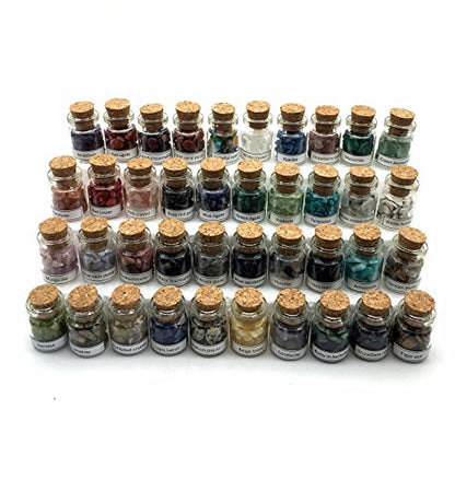 Shangbo 40Mini Gemstone Bottles Tumbled Stones Healing Crystal Reiki Crystal Wishing Bottle Gift.