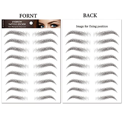 4 Sheets 40 Pairs Black 3d Eyebrow Tattoo Sticker Temporary Tattoos for Women, DIY Fake Tattoos that Look Real and Last Long Waterproof Body Art Makeup