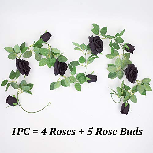 2 PCS 6.5 Ft. Artificial Black Rose Vine for Halloween Decor, Hanging Black Silk Flower Garland for Outdoor Home Wall Decorations