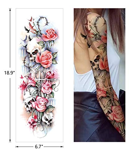 Temporary Tattoo Sticker Full Arm Large Size Fake Tatoo for Man Woman 12 Sheets