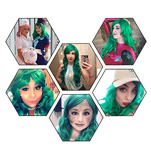 Green Long Curly Hair Heat Resistant Fiber Wig 