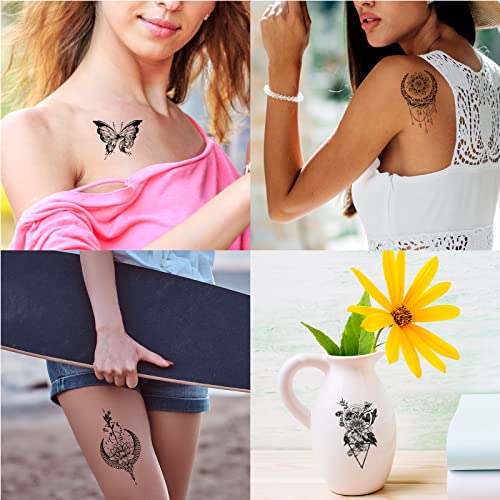 Temporary Tattoos 21 Sheets Waterproof Fake Tattoos Peony Body Art Arm Tattoo Black Henna Mandala Tattoo