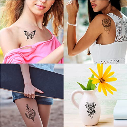 Temporary Tattoos 21 Sheets Waterproof Fake Tattoos Peony Body Art Arm Tattoo Black Henna Mandala Tattoo