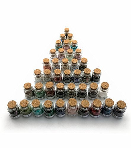 Shangbo 40Mini Gemstone Bottles Tumbled Stones Healing Crystal Reiki Crystal Wishing Bottle Gift.