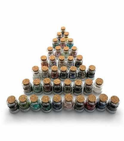 Shangbo 40Mini Gemstone Bottles Tumbled Stones Healing Crystal Reiki Crystal Wishing Bottle Gift.