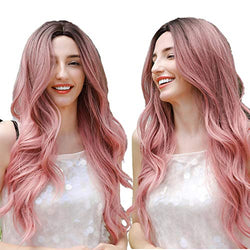 Black to Pink Ombre Synthetic Middle Parting 24 Inch Long 