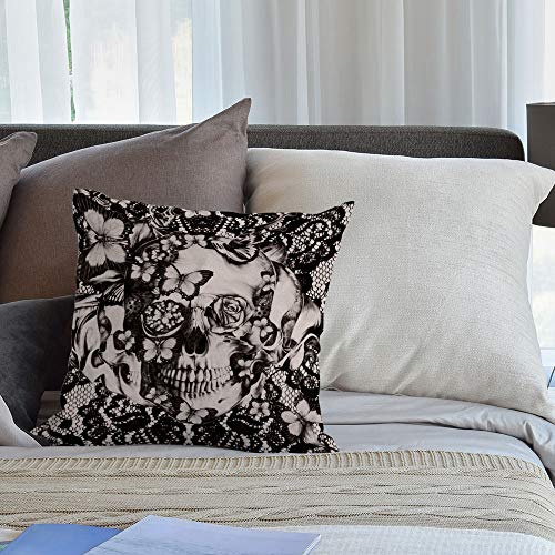 HGOD DESIGNS Cotton Linen Sofa Chair Square Throw Pillow Case Decorative Cushion Cover Pillowcase Victorian Gothic Lace Skull Pillow Cover Double Side 18X18 Inches