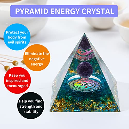 MXiiXM Orgone Pyramid for Positive Energy, Amethyst Crystal Ball Handmade Pyramid, Protection Crystals Energy Generator for Stress Reduce Healing Meditation Attract Wealth Lucky (30 Shape)