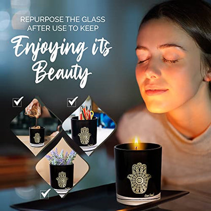 Moroccan Amber Aromatherapy Candle, Woody & Captivating Scented Candles, Luxury Candles Scented with Hamsa Design, Hand-Poured Soy Candle, 50 Hours Burn Time, 7.6 oz. - OneSoul Collection