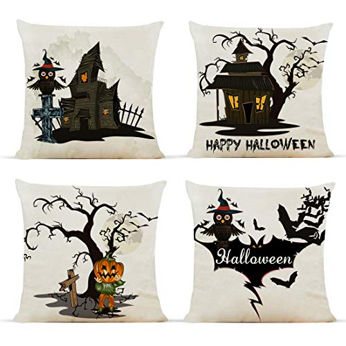 Haunted House Bats and Black Cats Halloween Pillow Covers