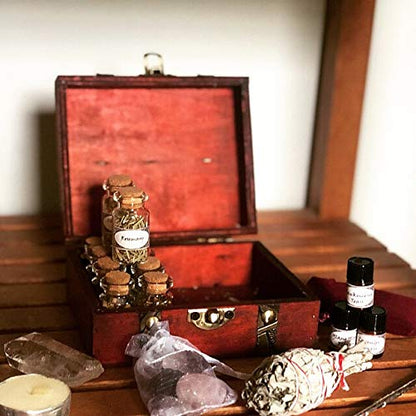 Witchcraft Travel Kit Travel Altar kit Potion Making kit Travel Apothecary kit Crystal Witchcraft Potion kit Wooden Box Witch kit sage Incense Rose Quartz Crystals sage Bundles palo Santo