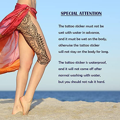 2 Sheets Art Temporary Tattoos, Extra Large Full Arm Fake Tattoos, Cool Waterproof Tattoo Stickers, Body/Leg/Arm Makeup Lasting Tattoos Sleeve for Adult/Man/Women, Fashion Black Realistic Tattoo