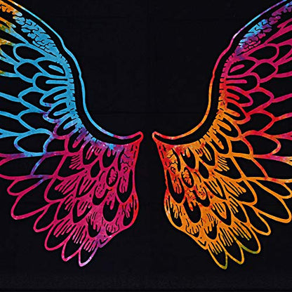 Marubhumi Psychedelic Tie Dye Mandala Angel Wings Hippie Boho Indian Tapestry Wall Hanging Throw Symbolizing Hope Faith Love (Black Multi, 30x40 Inches)