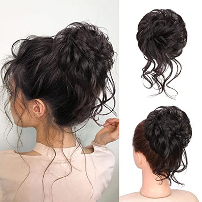 100% Human Messy Hair Bun Scrunchies Ponytail Extension Human Hair Tousled Updo Chignon Hair Piece Black Brown