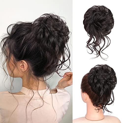 100% Human Messy Hair Bun Scrunchies Ponytail Extension Human Hair Tousled Updo Chignon Hair Piece Black Brown