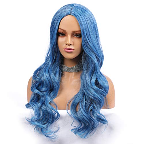 Ocean Blue Wavy Synthetic Top Shelf Heat Resistant Human Hair Feel Non Lace Wig
