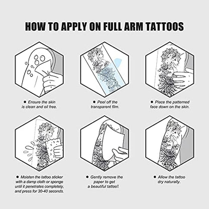 2 Sheets Full Arm Temporary Tattoos -Waterproof Fake Tattoos With Realistic Skull Flower Clock Gun Pattern Old School Body Art For Men Women Cute Leg Sleeve Tattoos Stickers For Adults Kids That Look Real