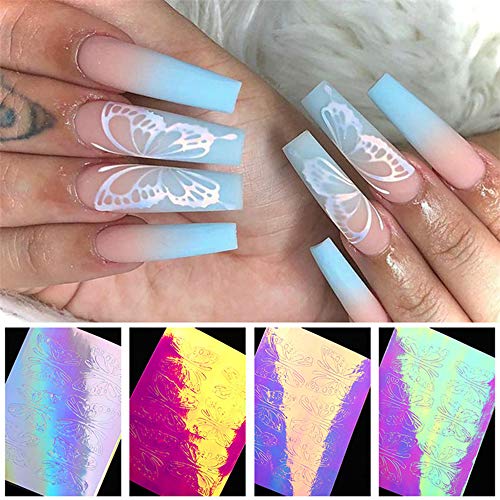 Butterfly Reflections Nail Art Stickers, 16 Colors Holographic Butterfly Nail Art Decals