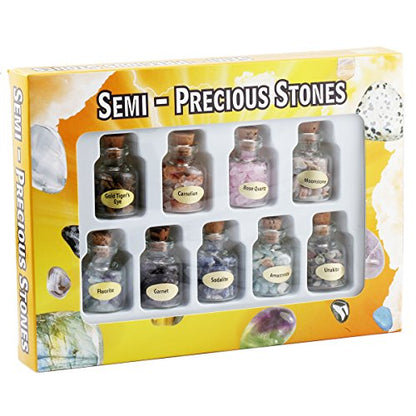 9 Mini Gemstone Bottles Crystal Healing Gem Reiki Wicca Stones Set